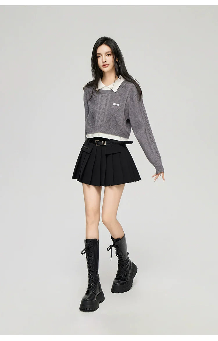 Yellow & Gray 2-in-1 Frayed-edge Sweater