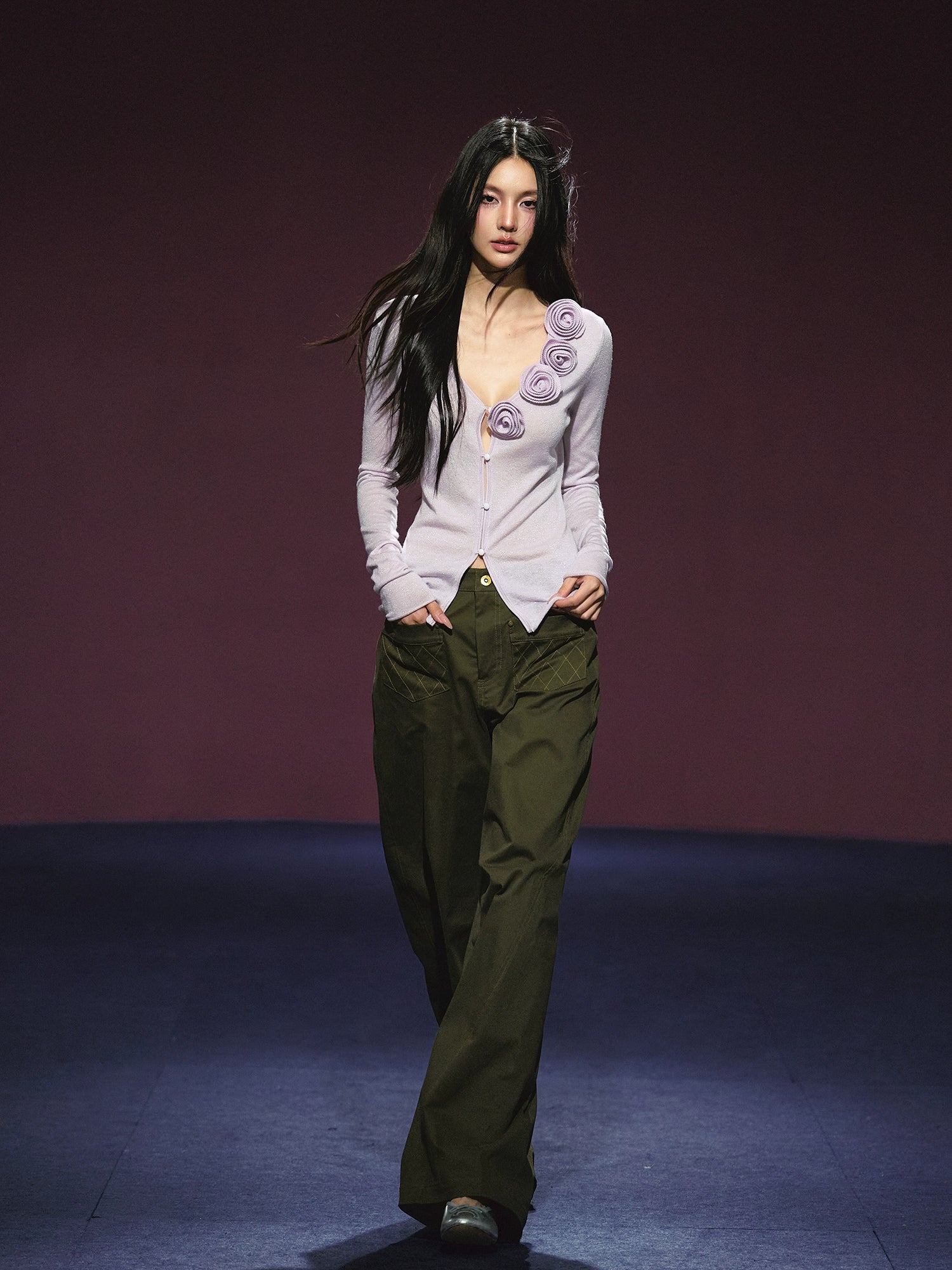 Pocket Diamond Stitching Straight-Leg Pants