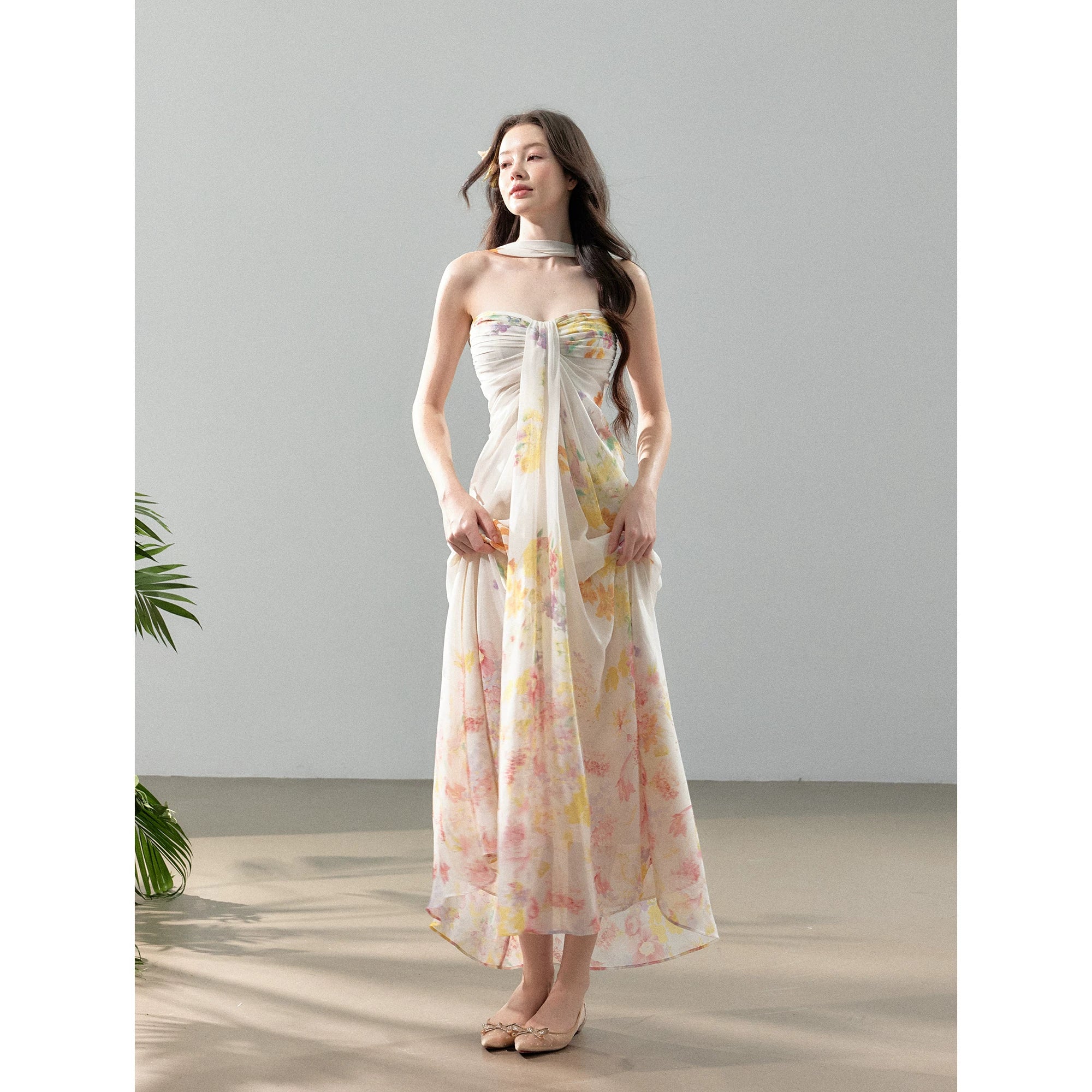 White Floral Halter Maxi Dress