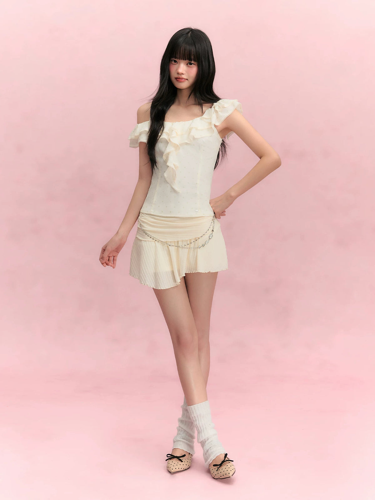 Ruffle Strap Chiffon Top