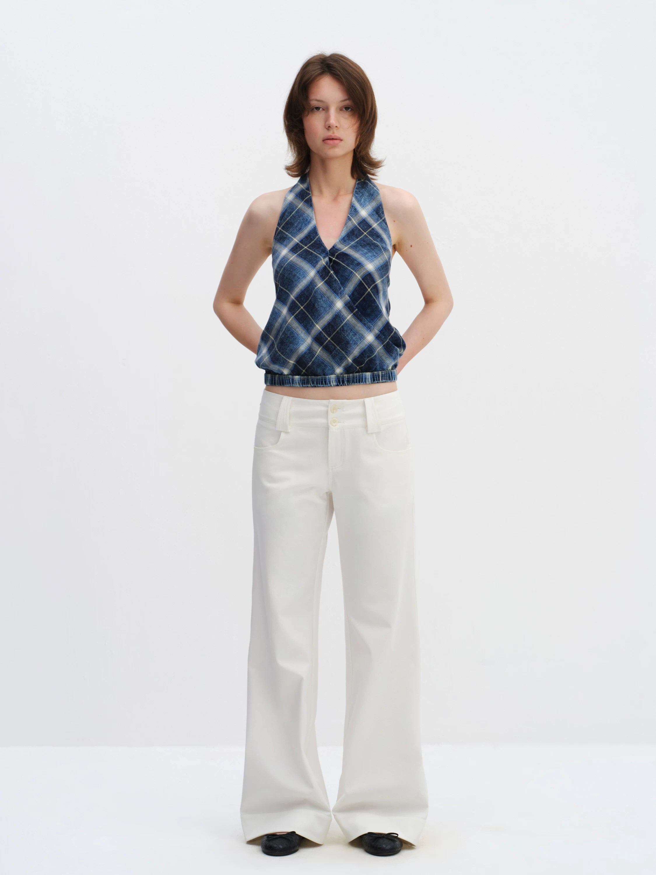 Classic Plaid Halter Backless Vest