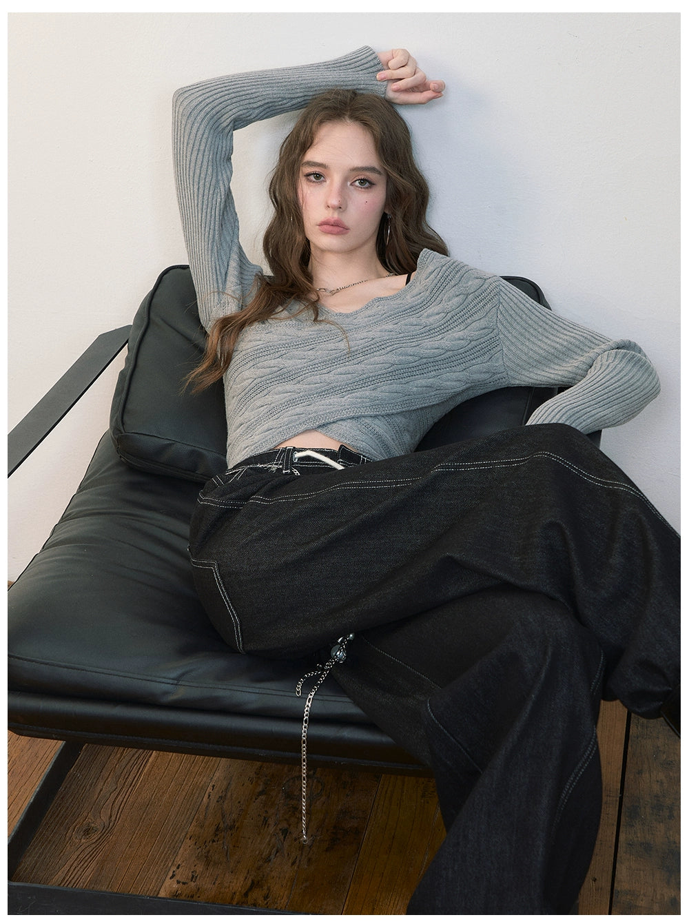 Twist-Knit Crossed Pullover