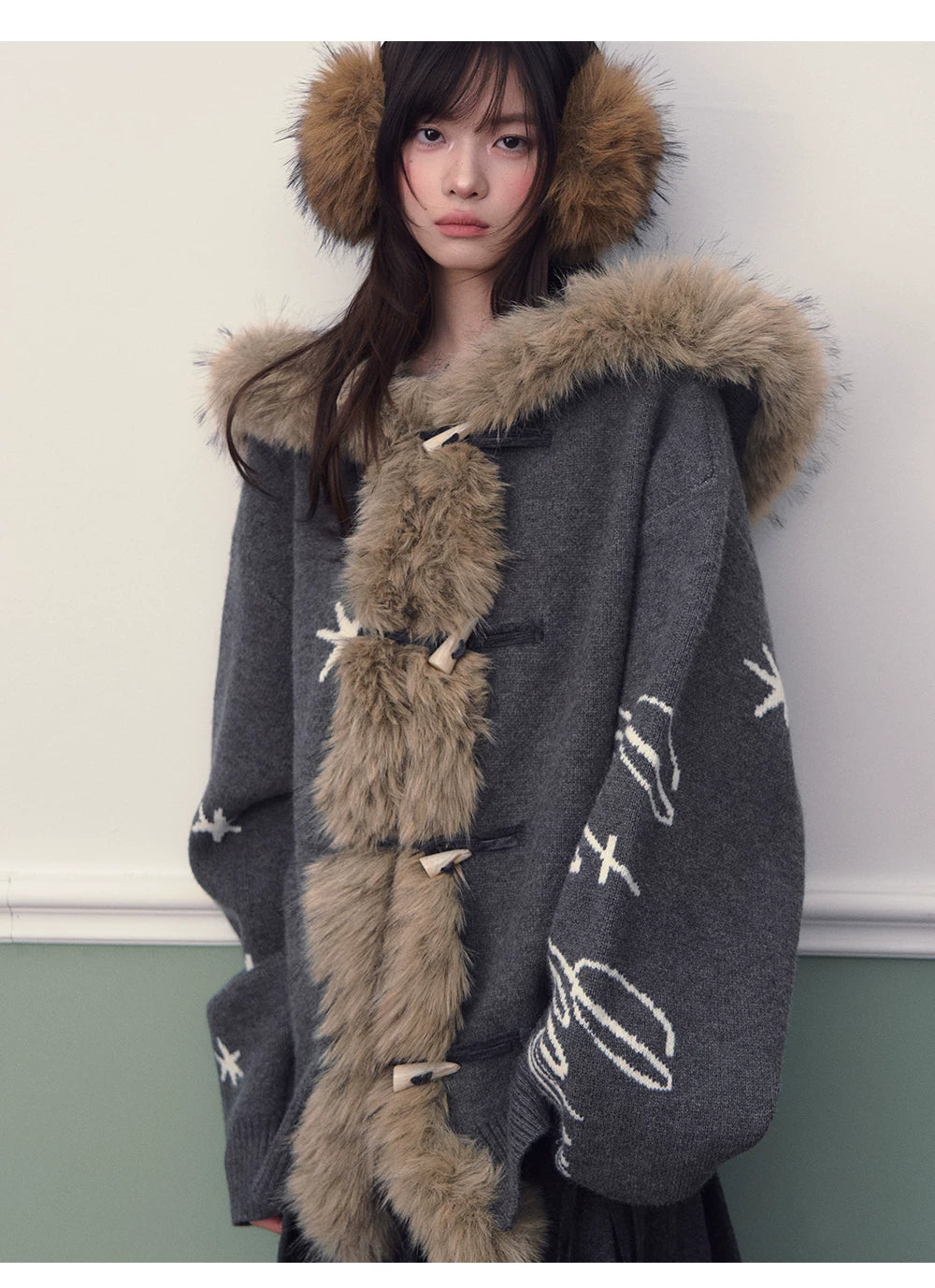 Hooded Toggle Knit Jacket