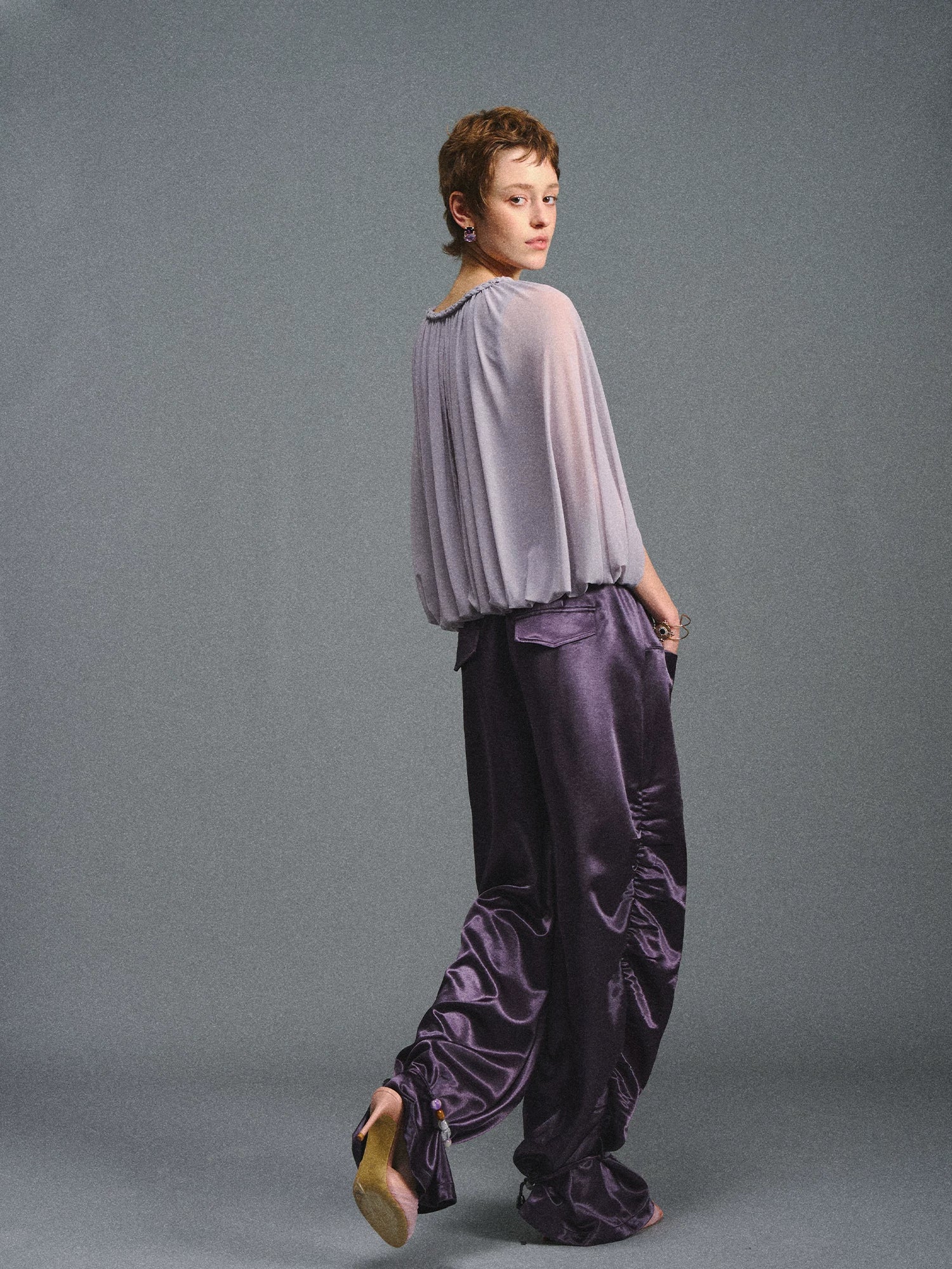 Dark Purple Satin Parachute Pants