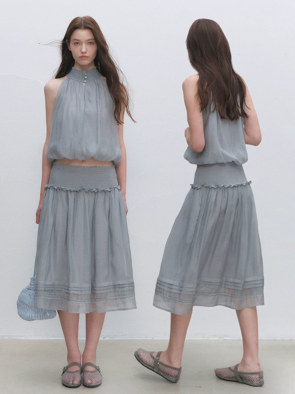 Lyocell Bubble Halter Top & Skirt Set