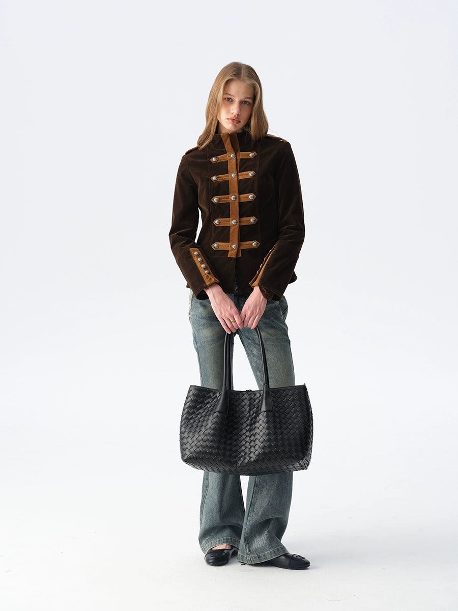 Velvet Colorblock Hardware Jacket