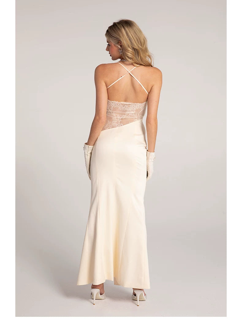 Satin Lace Backless Dress