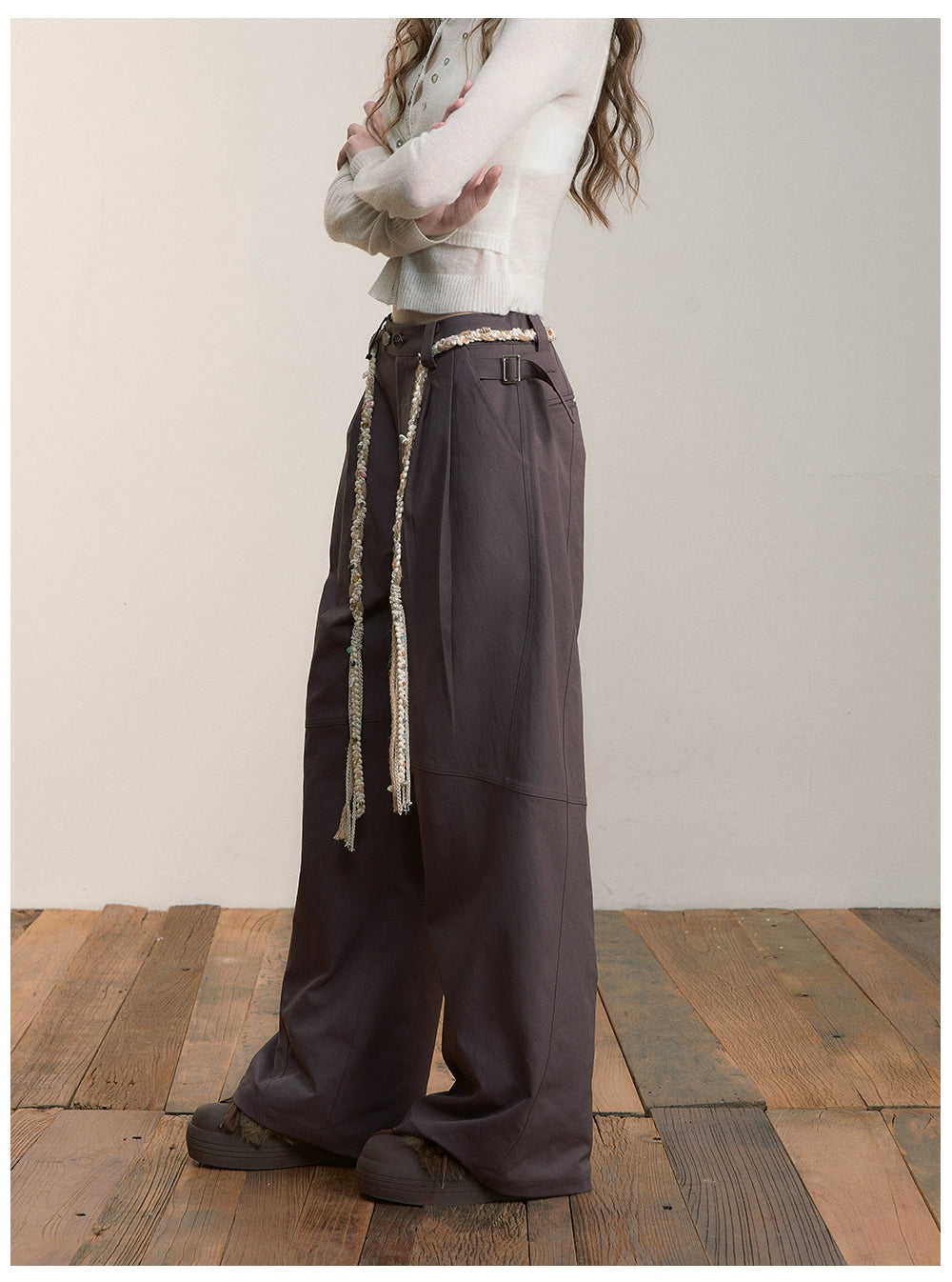 Pleated Double-Buckle Wide Pants