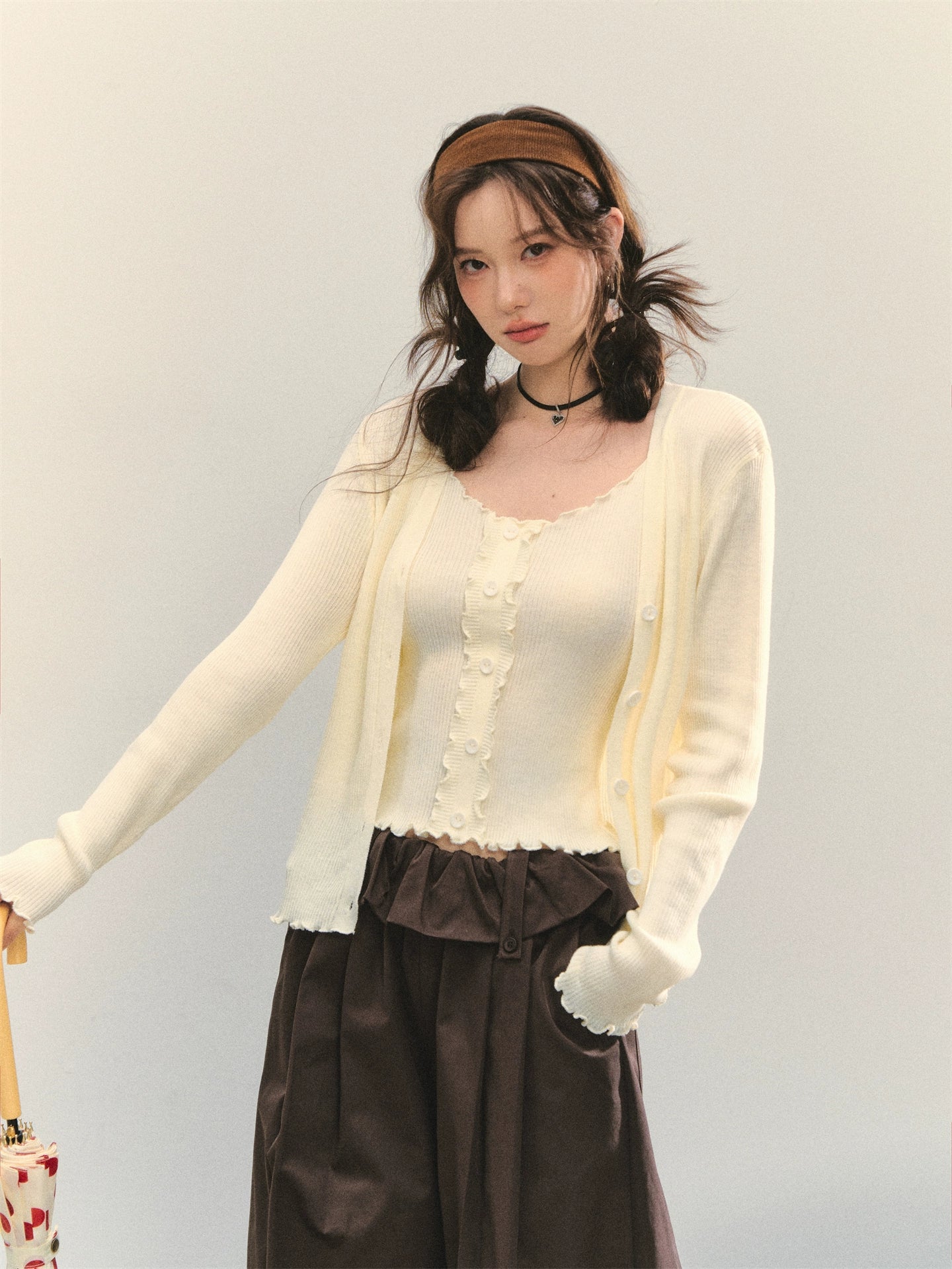 Lettuce-Edge Cardigan & Camisole Set