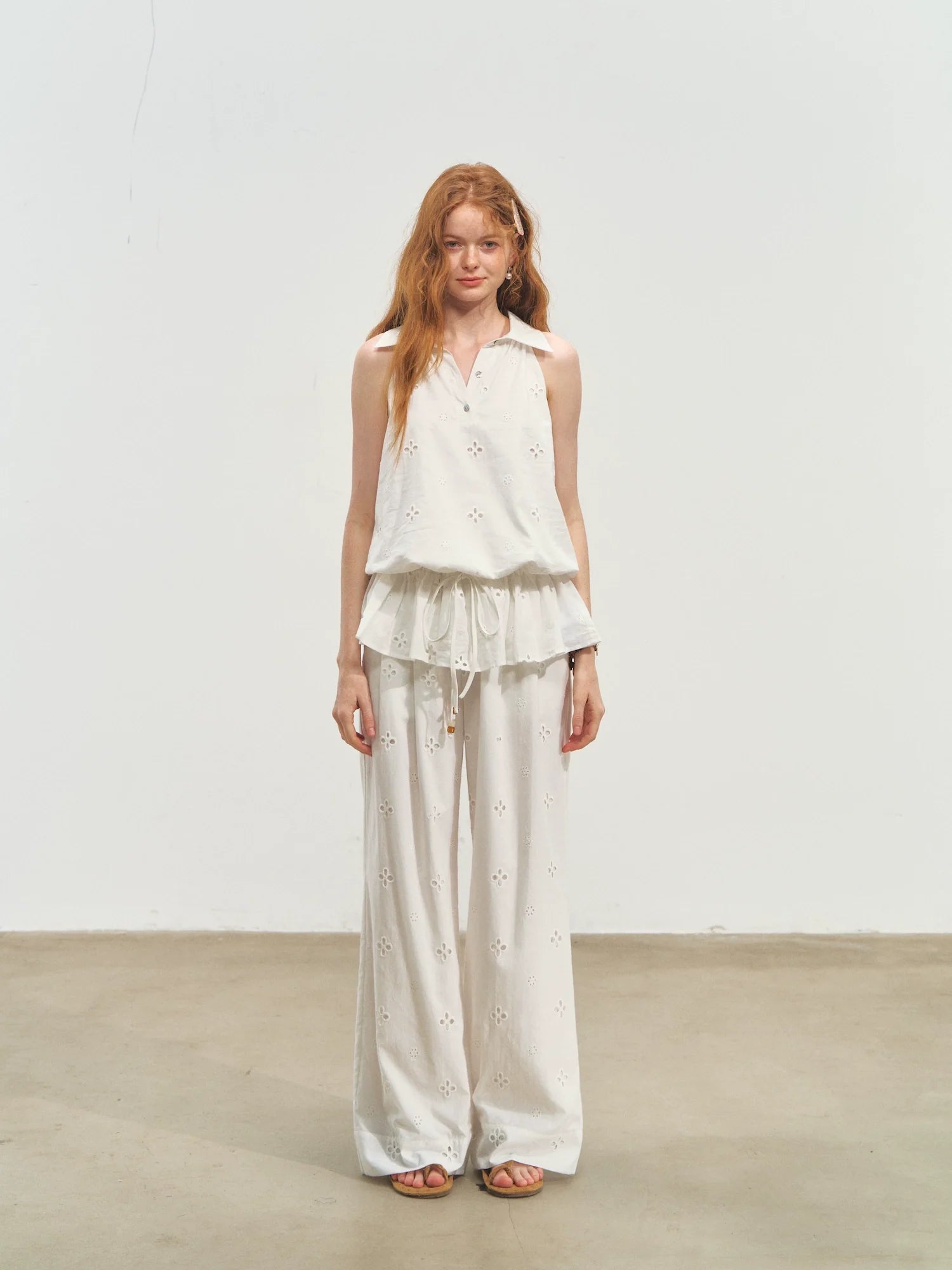 High-Waisted Drawstring Straight Wide-Leg Pants