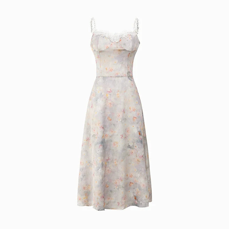 Purple New Chinese Style Printed Cami Dress