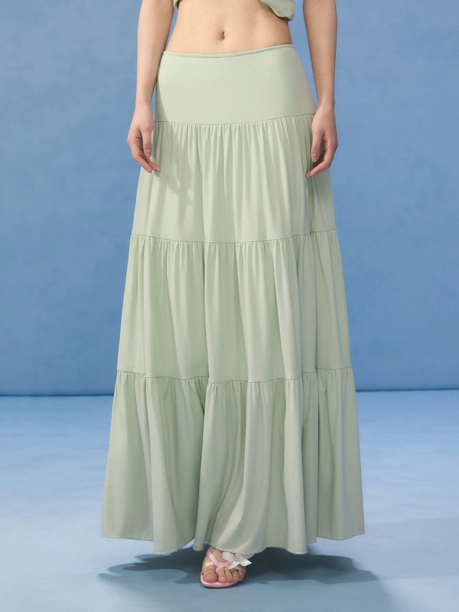 Green Tiered Maxi Skirt