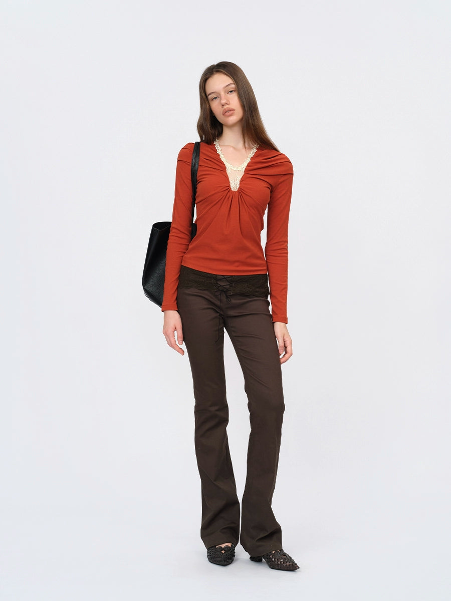 Orange Ruffled Lace Blouse