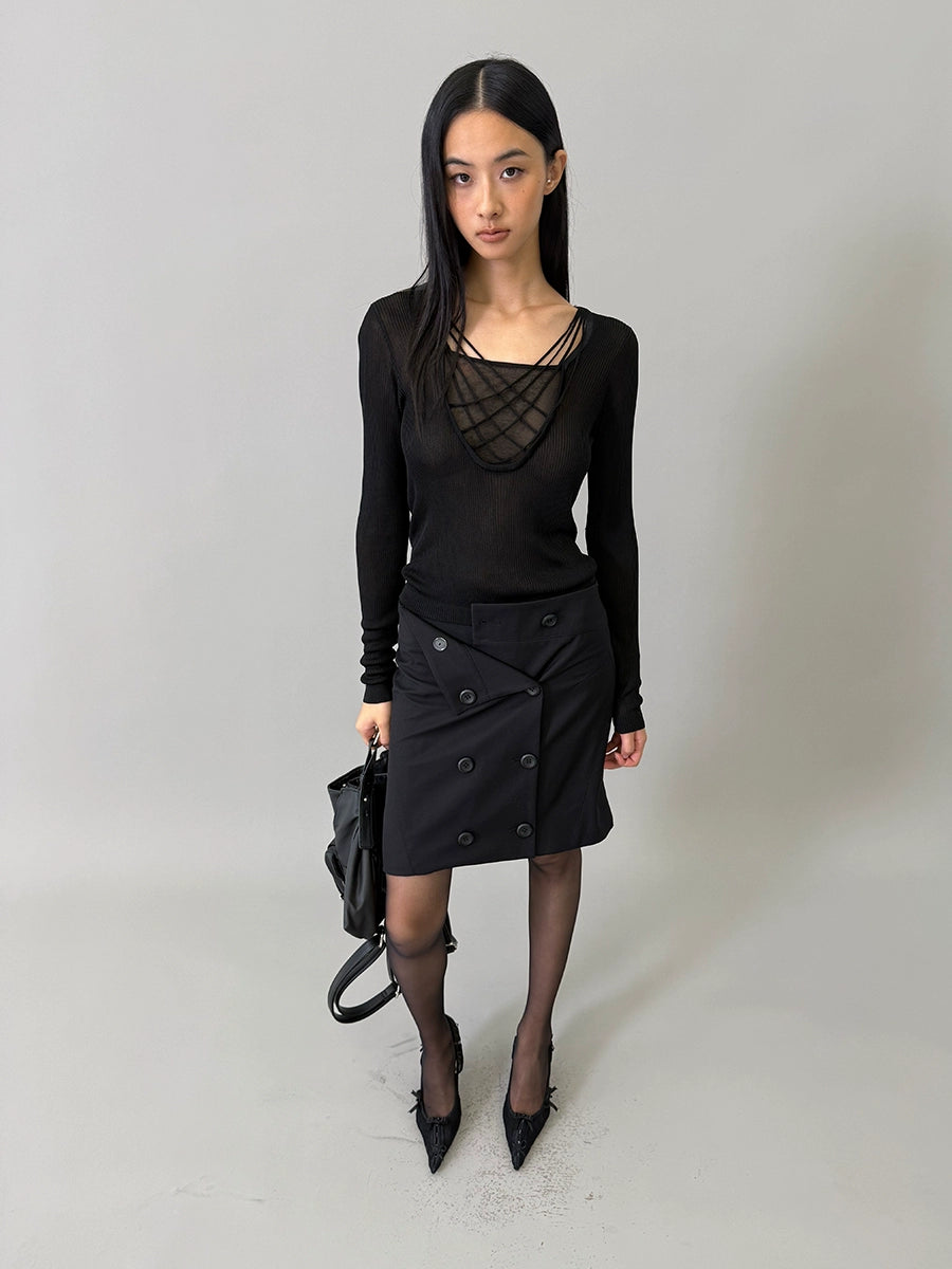 Viscose Hand-Threaded Mock-Layer Sweater