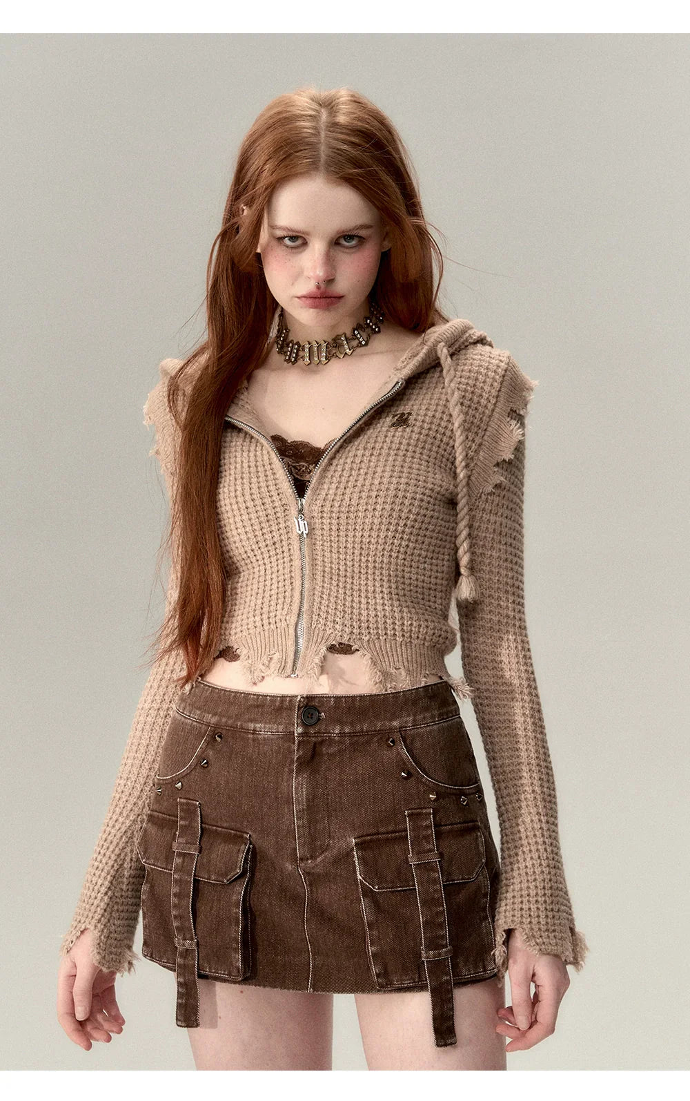 Fringe Waffle-Knit Cardigan