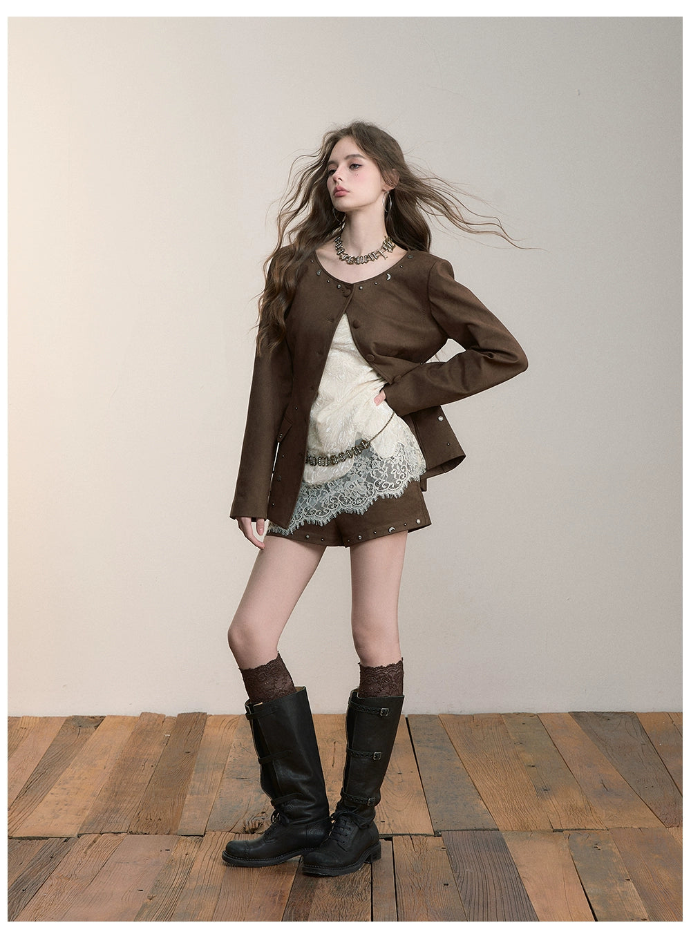 Brown Studded Suede Cinched Jacket