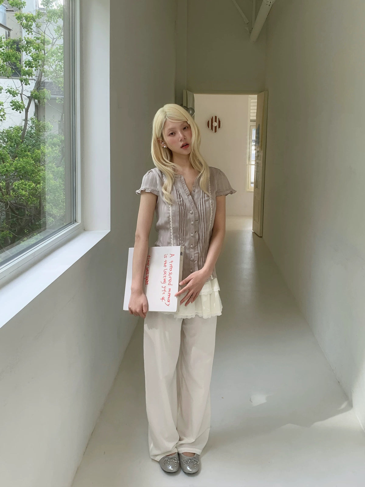 Lace Ruffle Waist Short Sleeve Top