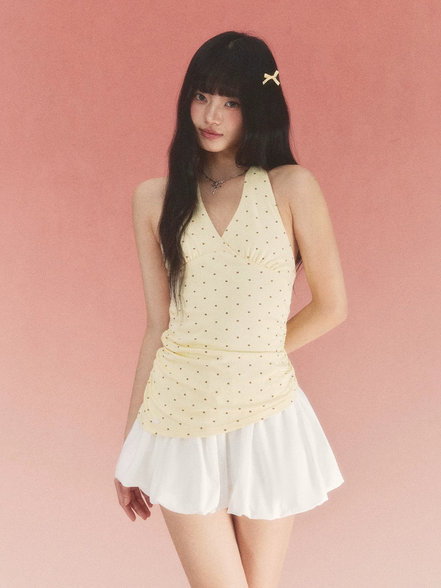Yellow Polka Dot Halter Dress