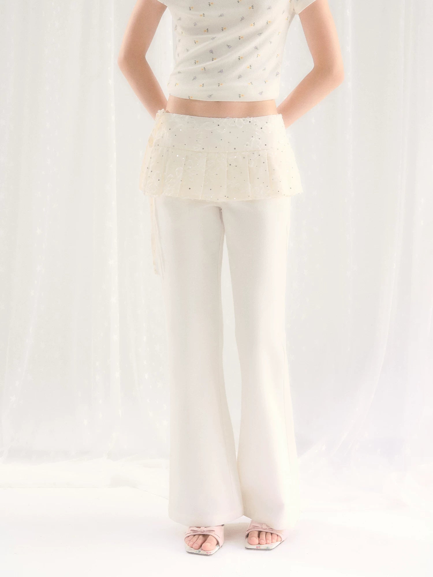 White Sequin Detachable Pants Set