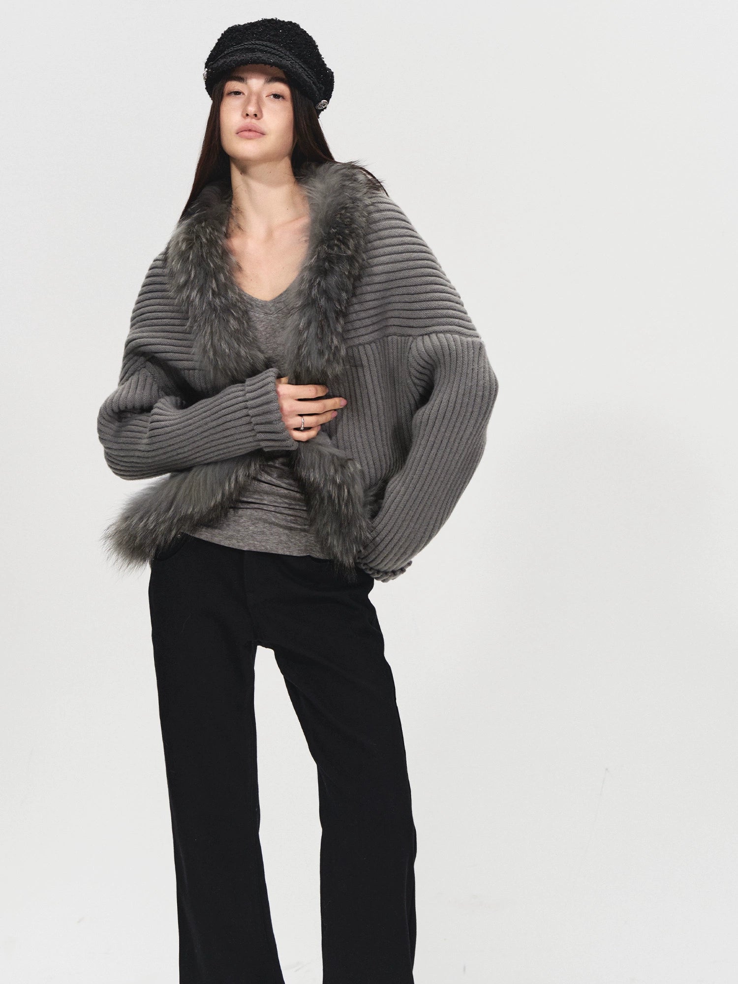 Detachable Collar Batwing Sleeve Cardigan