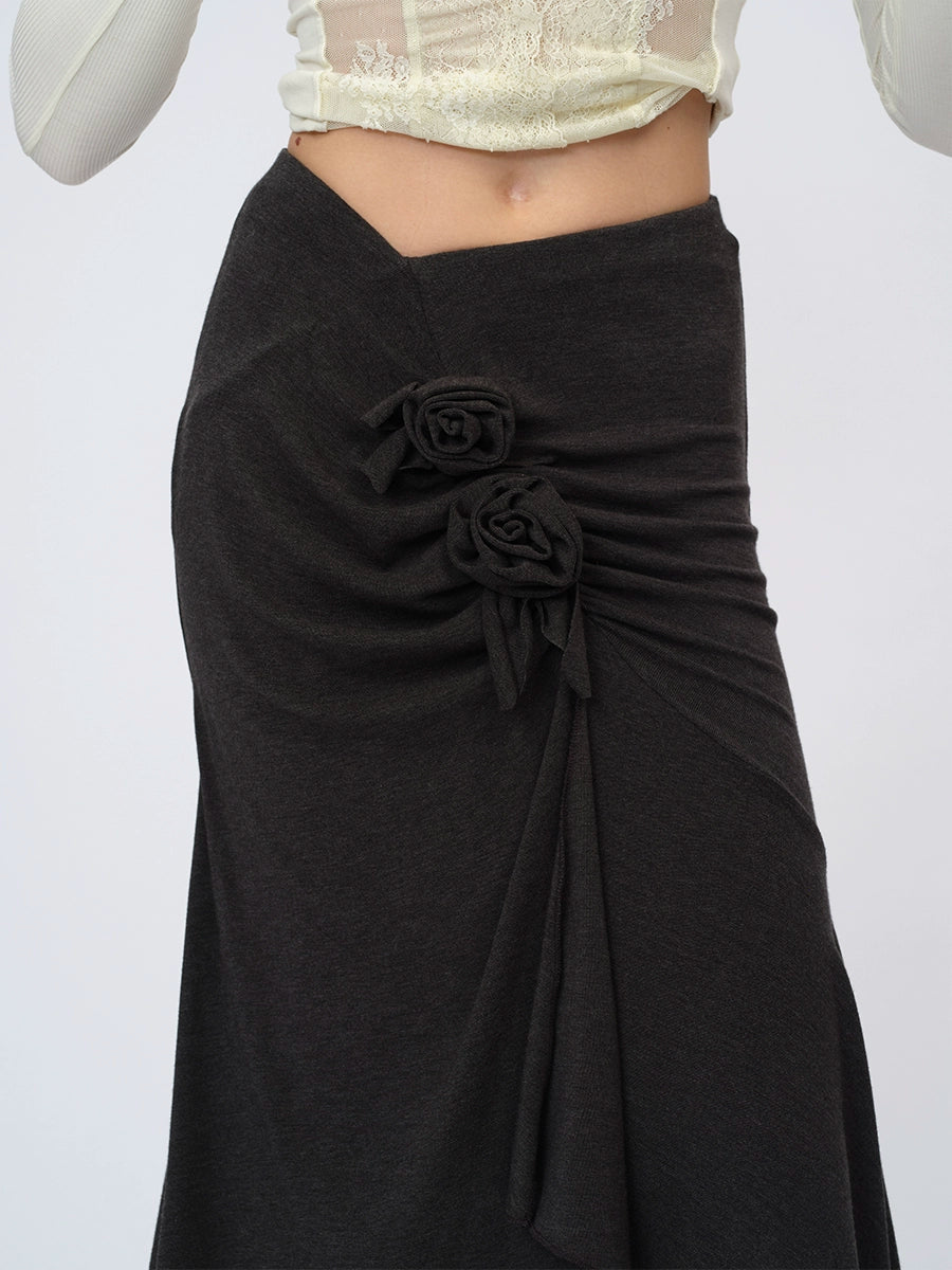 Grey Draped Knit Skirt