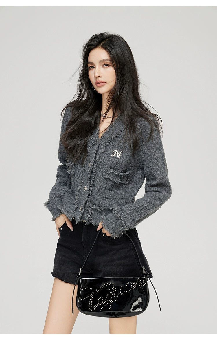 Milk Yellow & Gray V-Neck Knit Cardigan