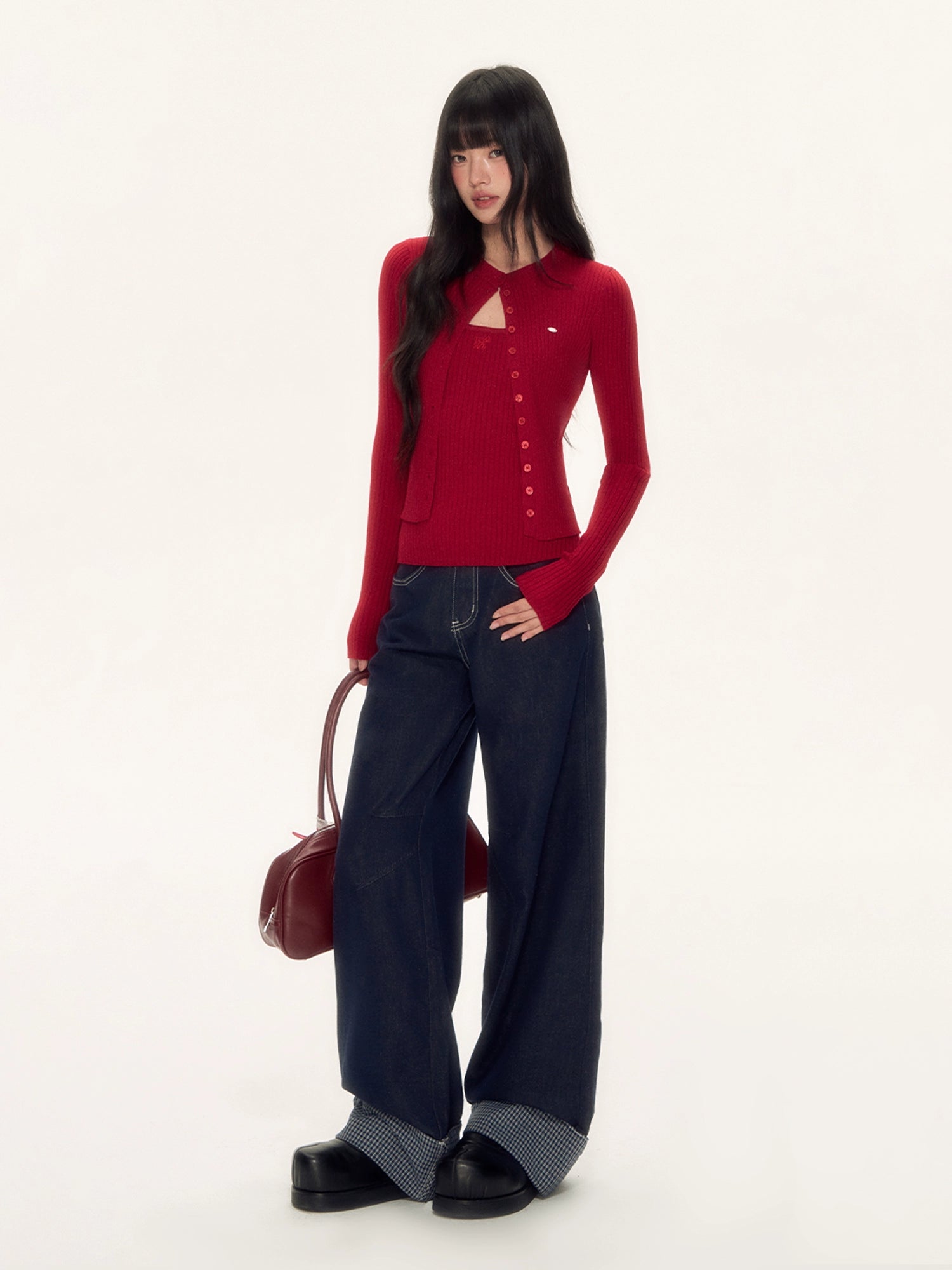 Red Knit Cardigan & Vest Set