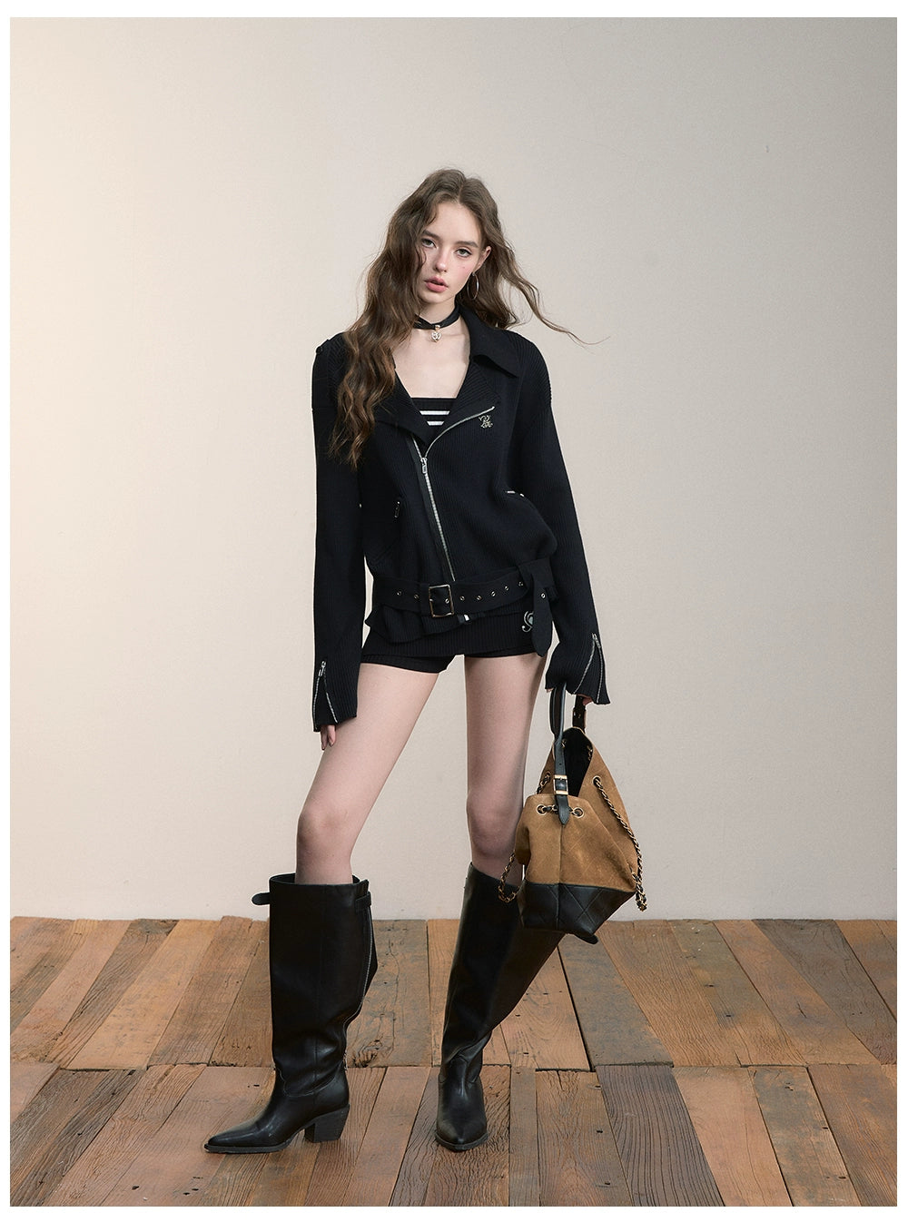 Black & Off-white Heavy Zip Knit Jacket