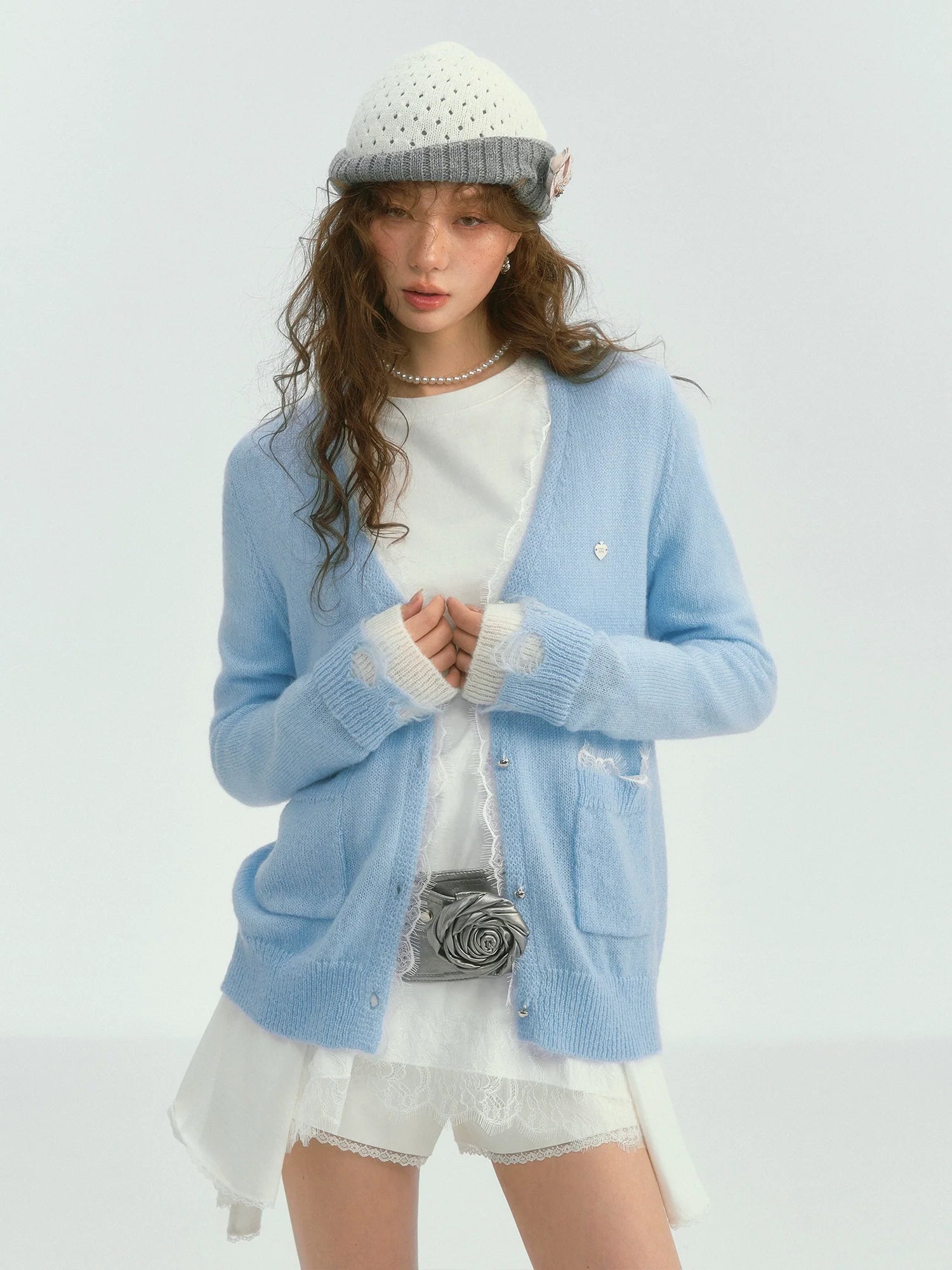 Color-Blocked Lace Trim Cardigan