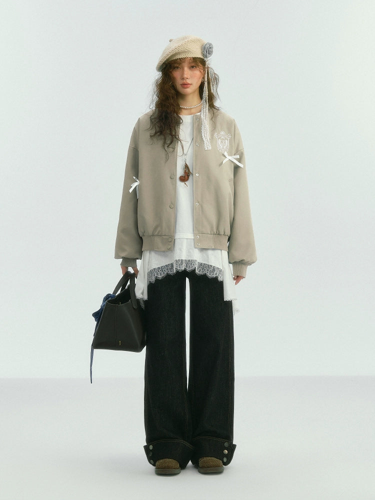 Bow Badge Baseball Jacket