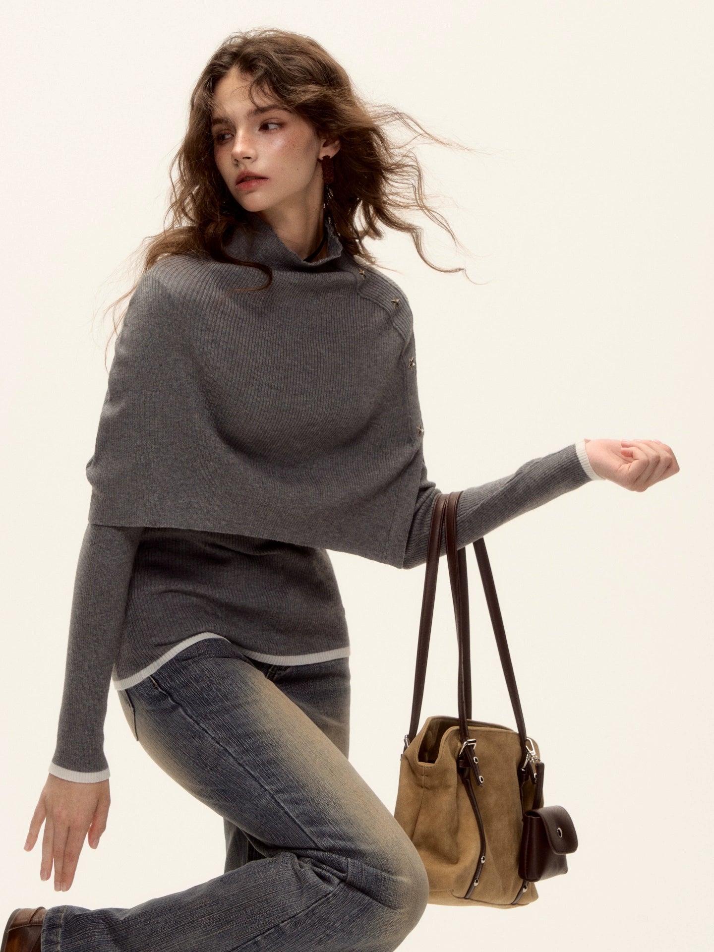 Detachable Cape Turtleneck Knit