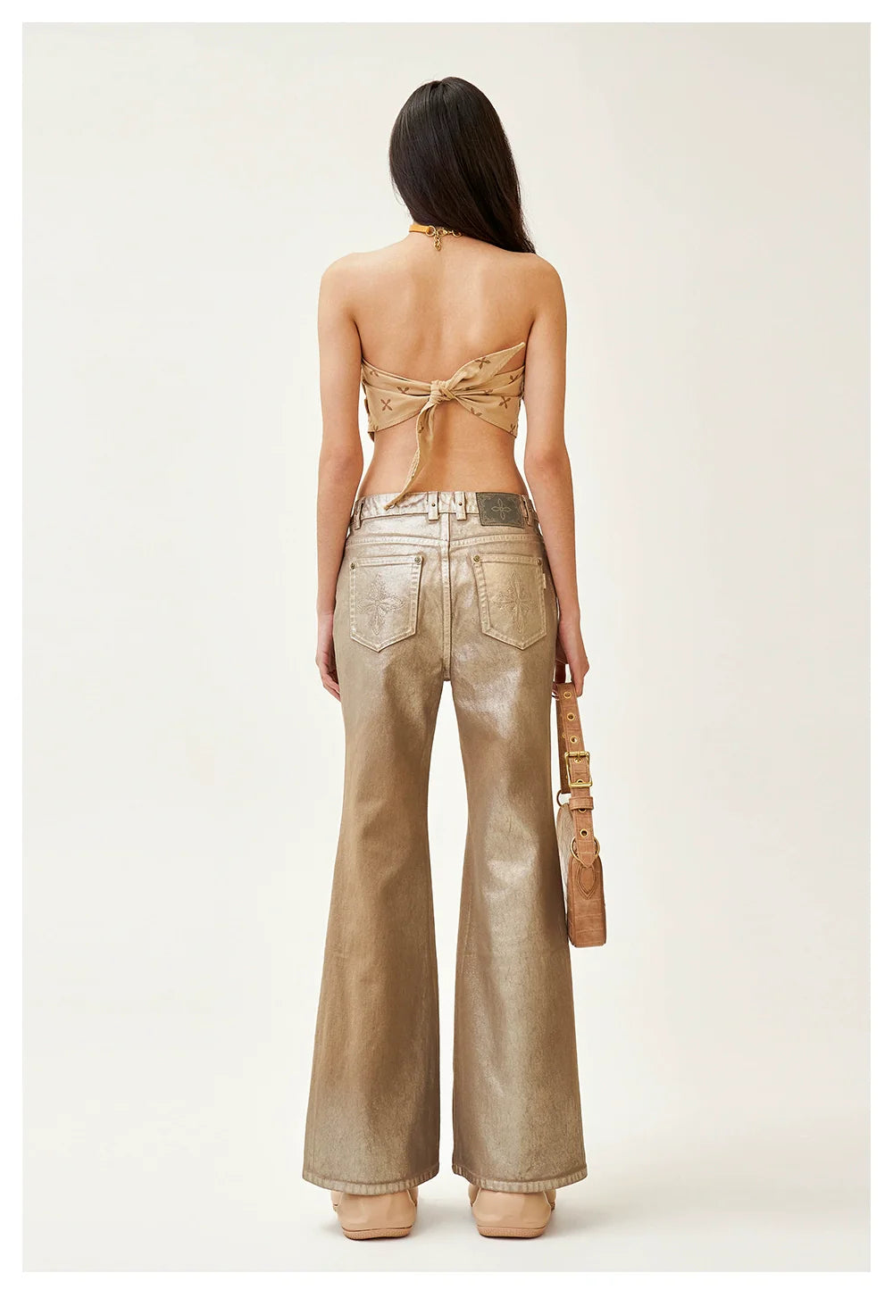 Ancient Myth Handcrafted Gold Wax Mid-rise Flared Jeans