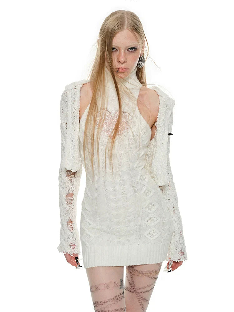 Cable Knit High-neck Dress