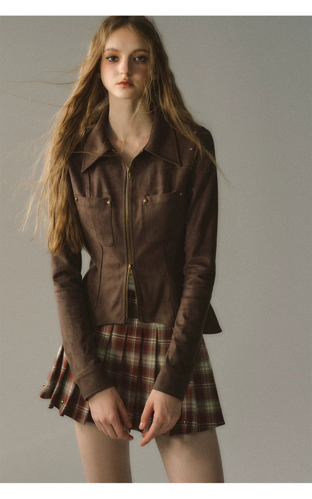 Coffee Metal Zipper Shirt