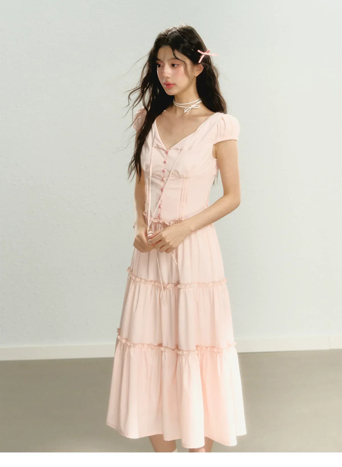 Pink Waist Belted Midi Dress