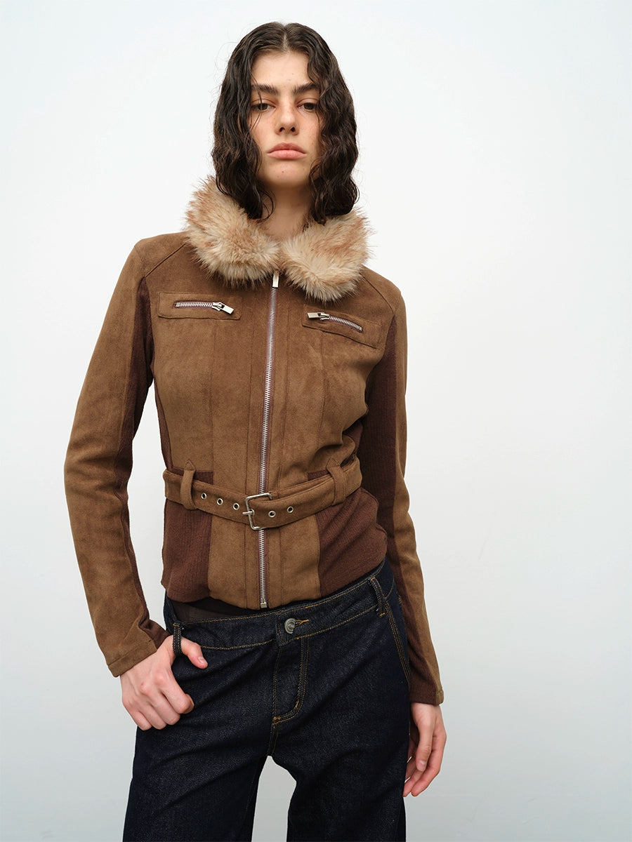 Brown Fur Collar Jacket