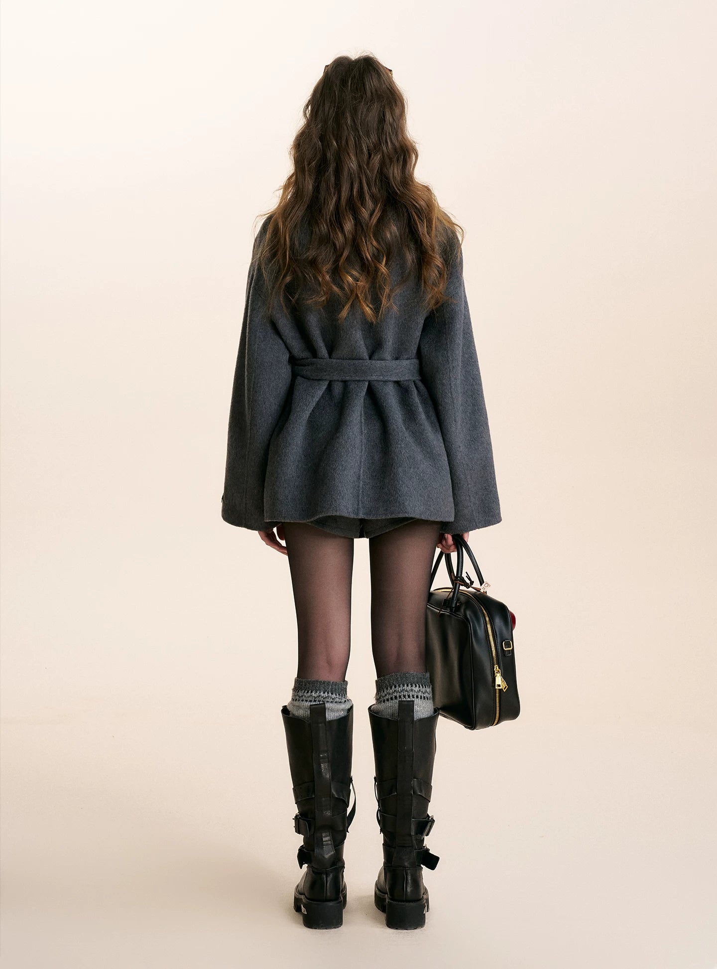 Gray Stand Collar Wool Coat