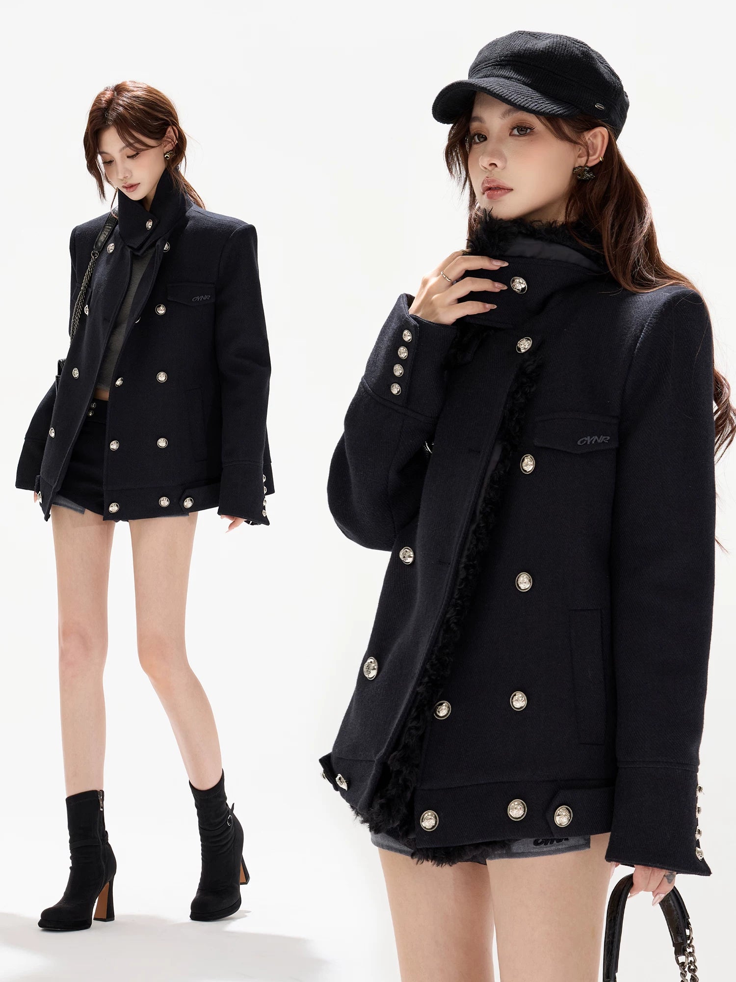 Detachable Shearling Collar Coat