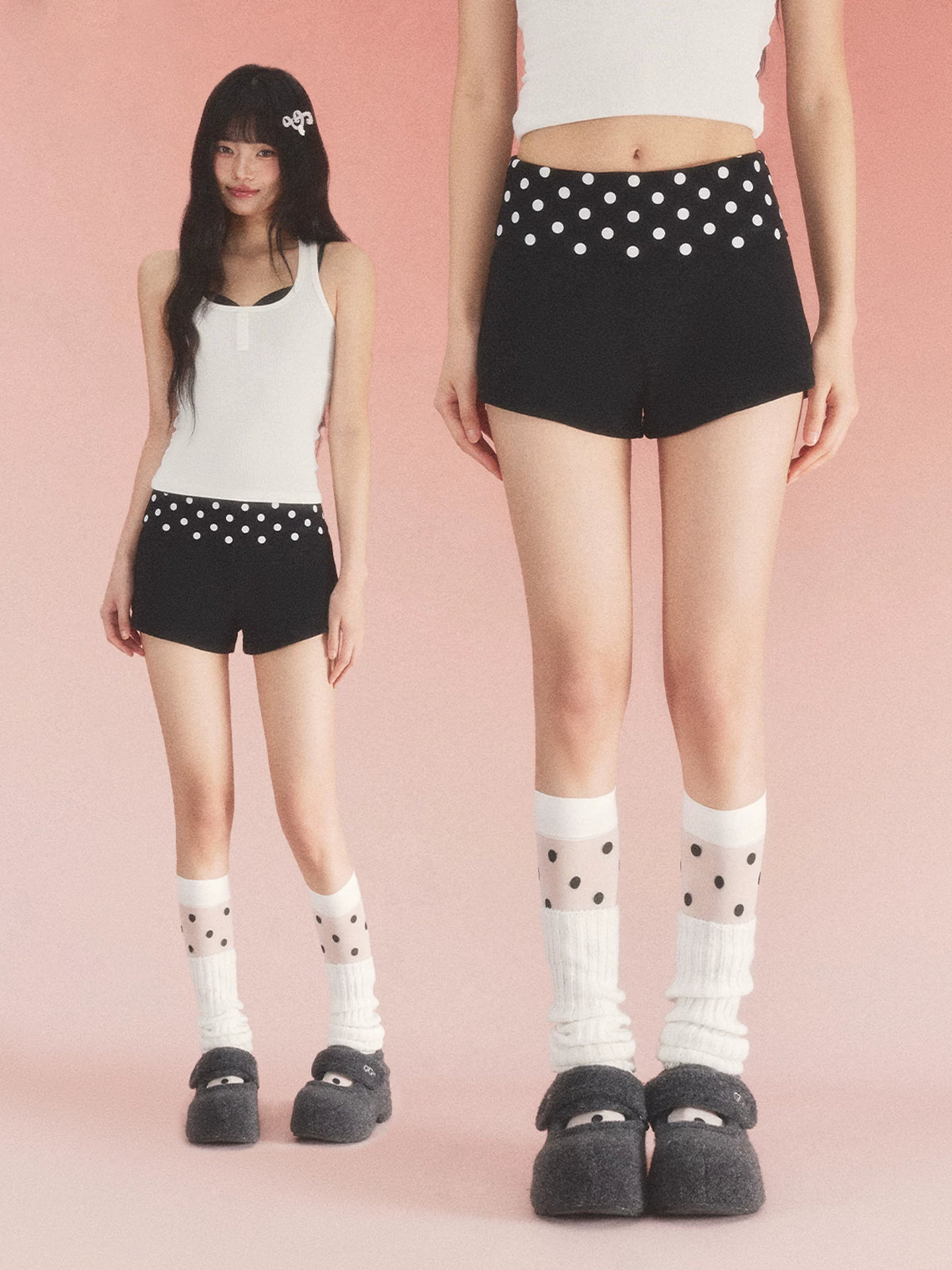 Polka Dot Fold Waist Shorts