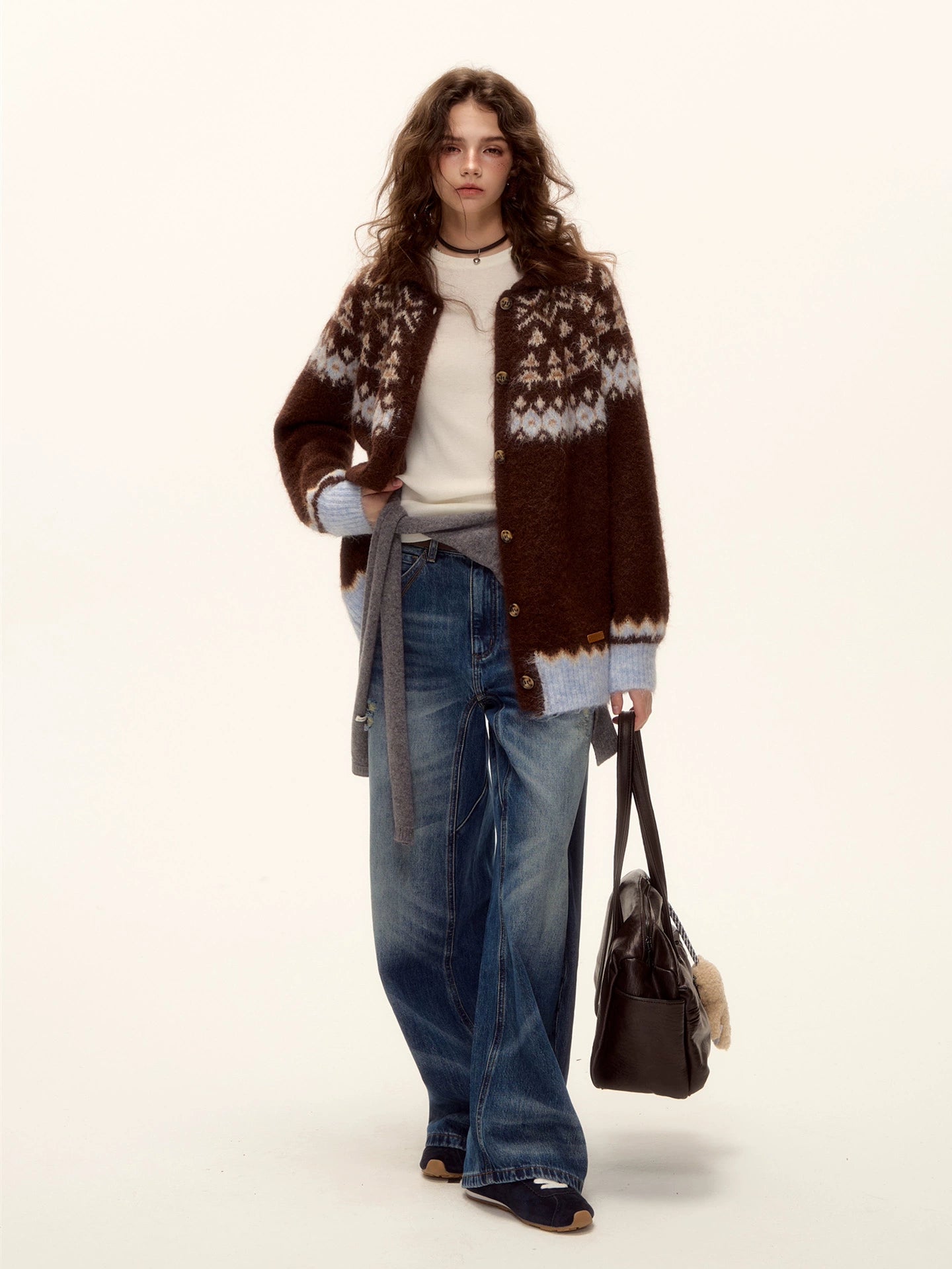 Fair Isle Wool Collar Cardigan