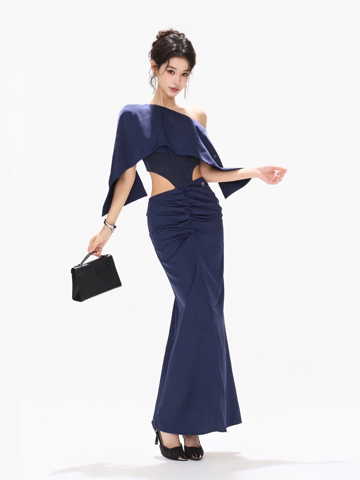 Asymmetrical Satin Maxi Dress