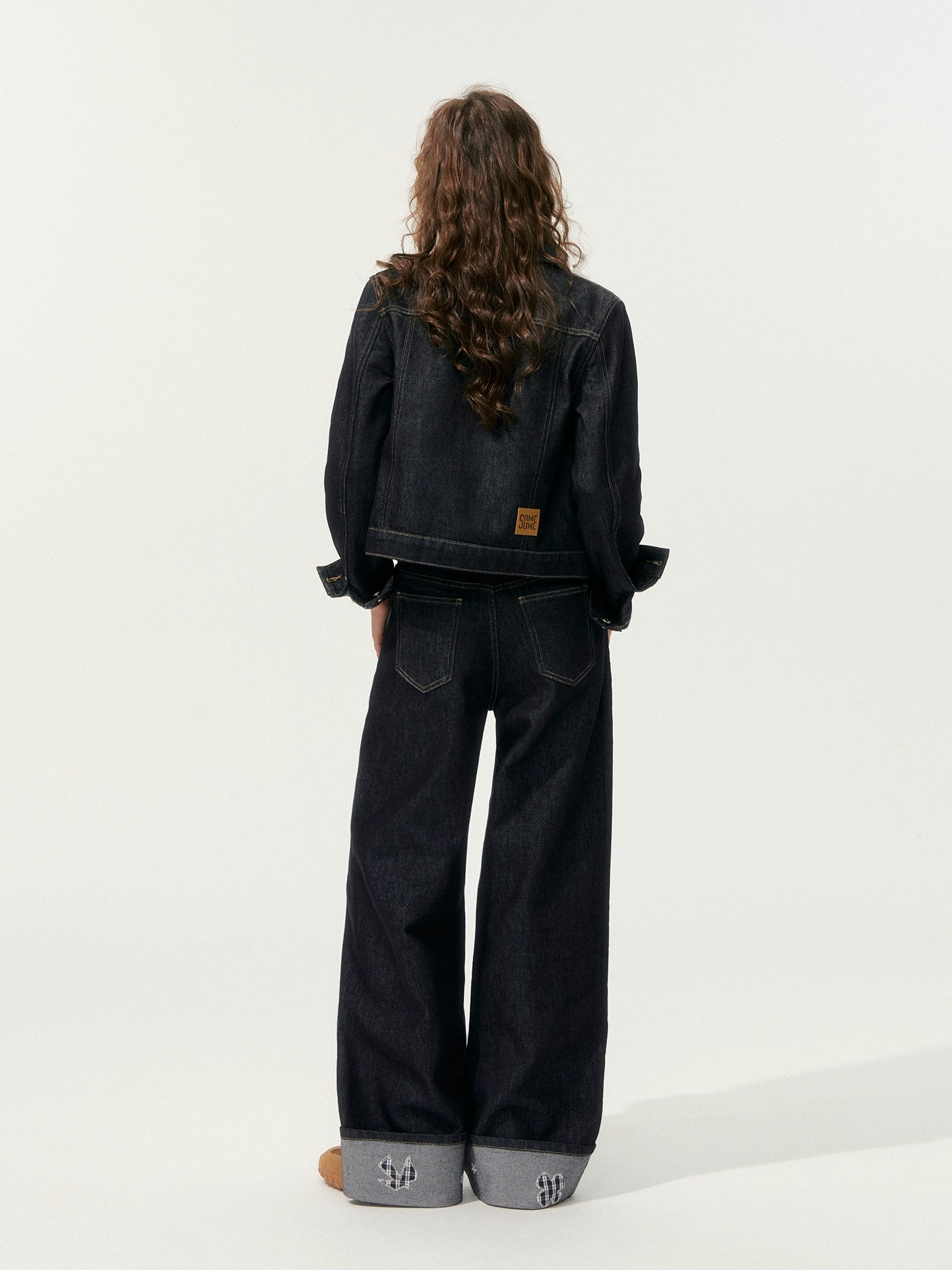 Denim Embroidered Cropped Jacket Set