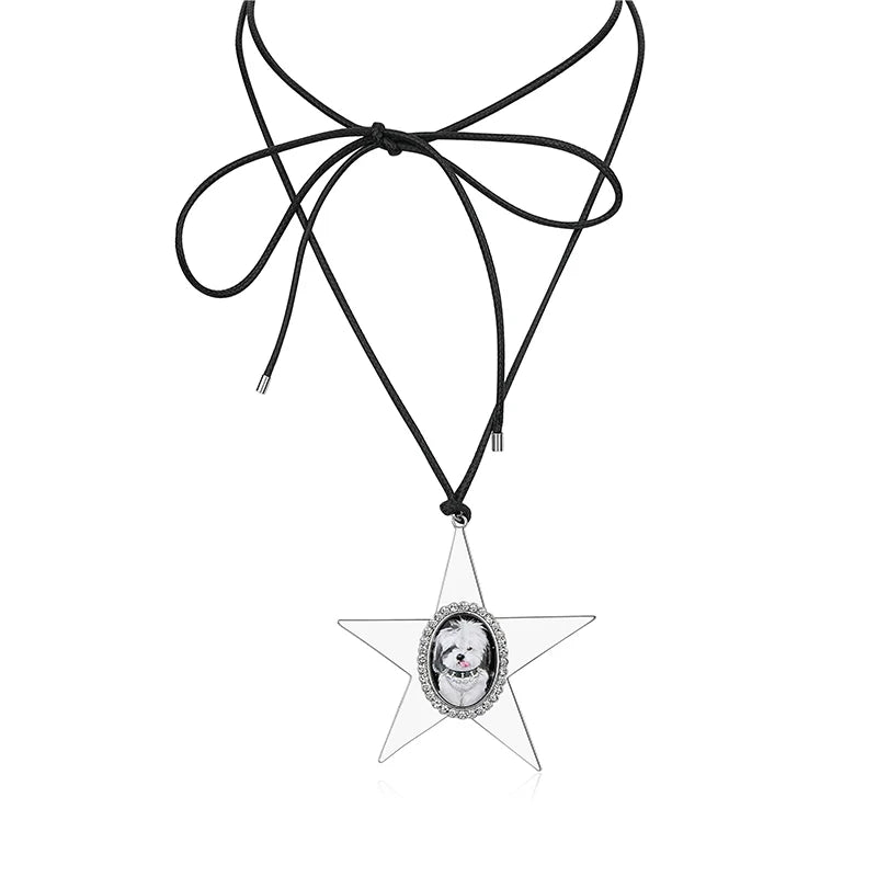 Whimsical Dog Star Pendant Leather Necklace