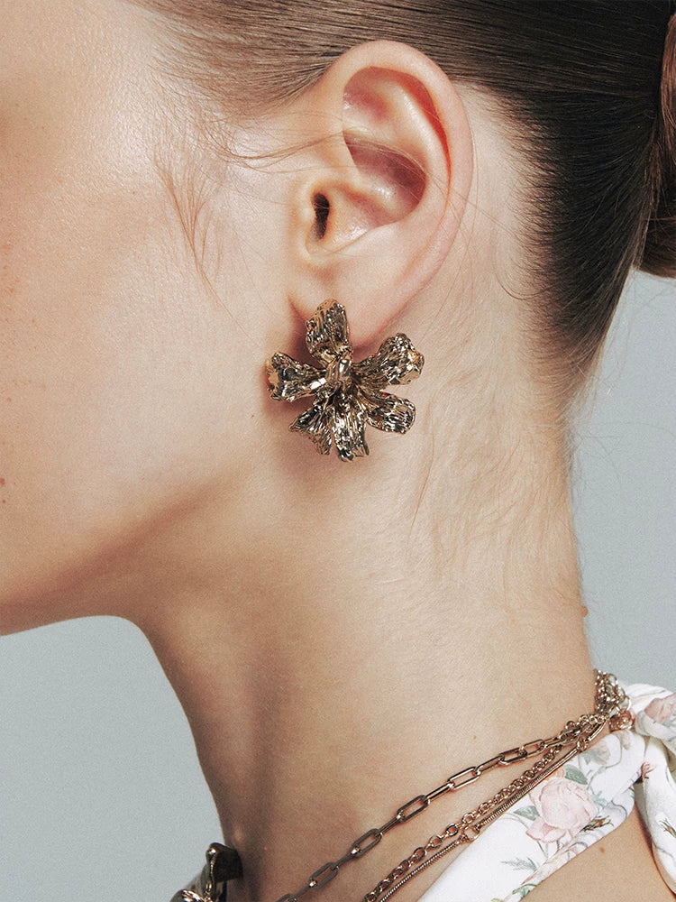 Metal Floral Stud Earrings