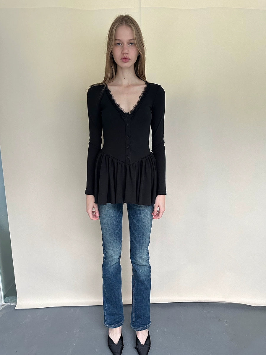 Lace Panel V-Neck Top