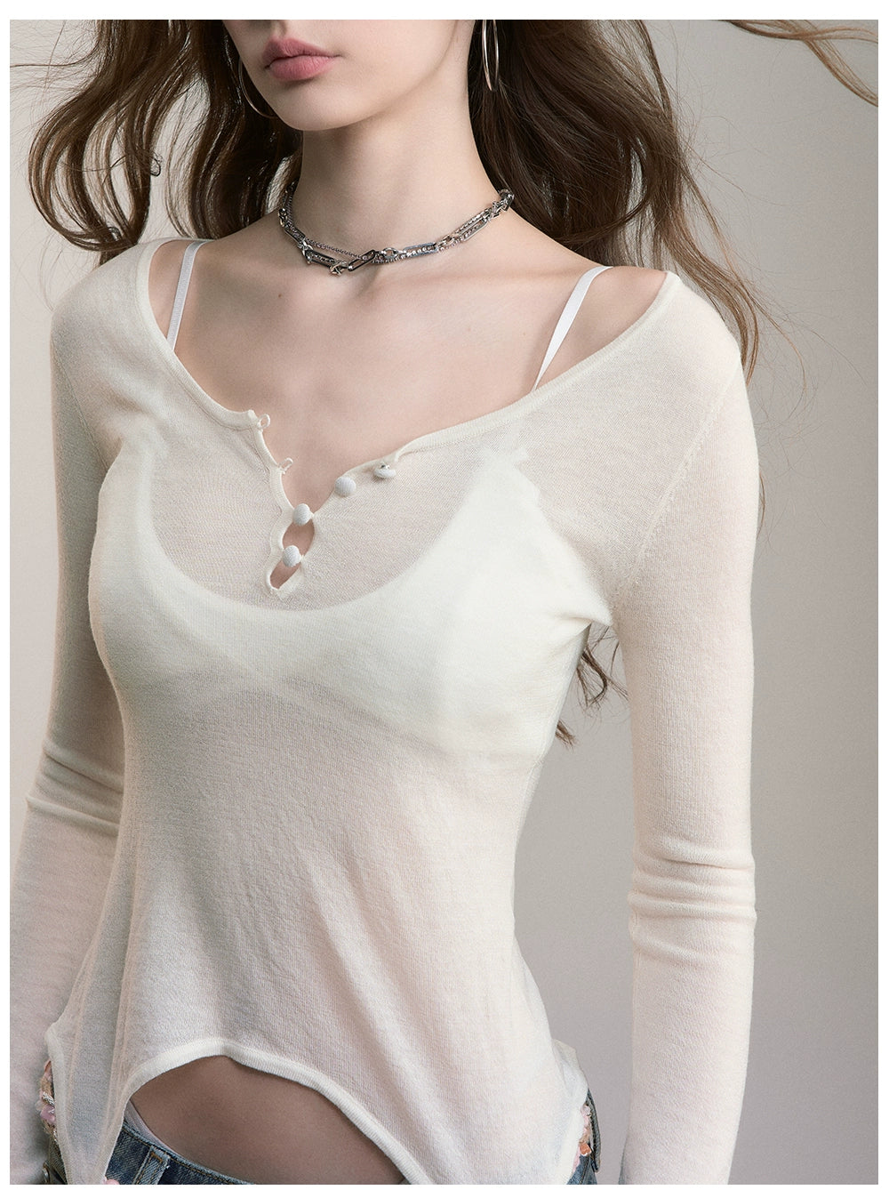 Sculpted Waist Wool Knit Blouse