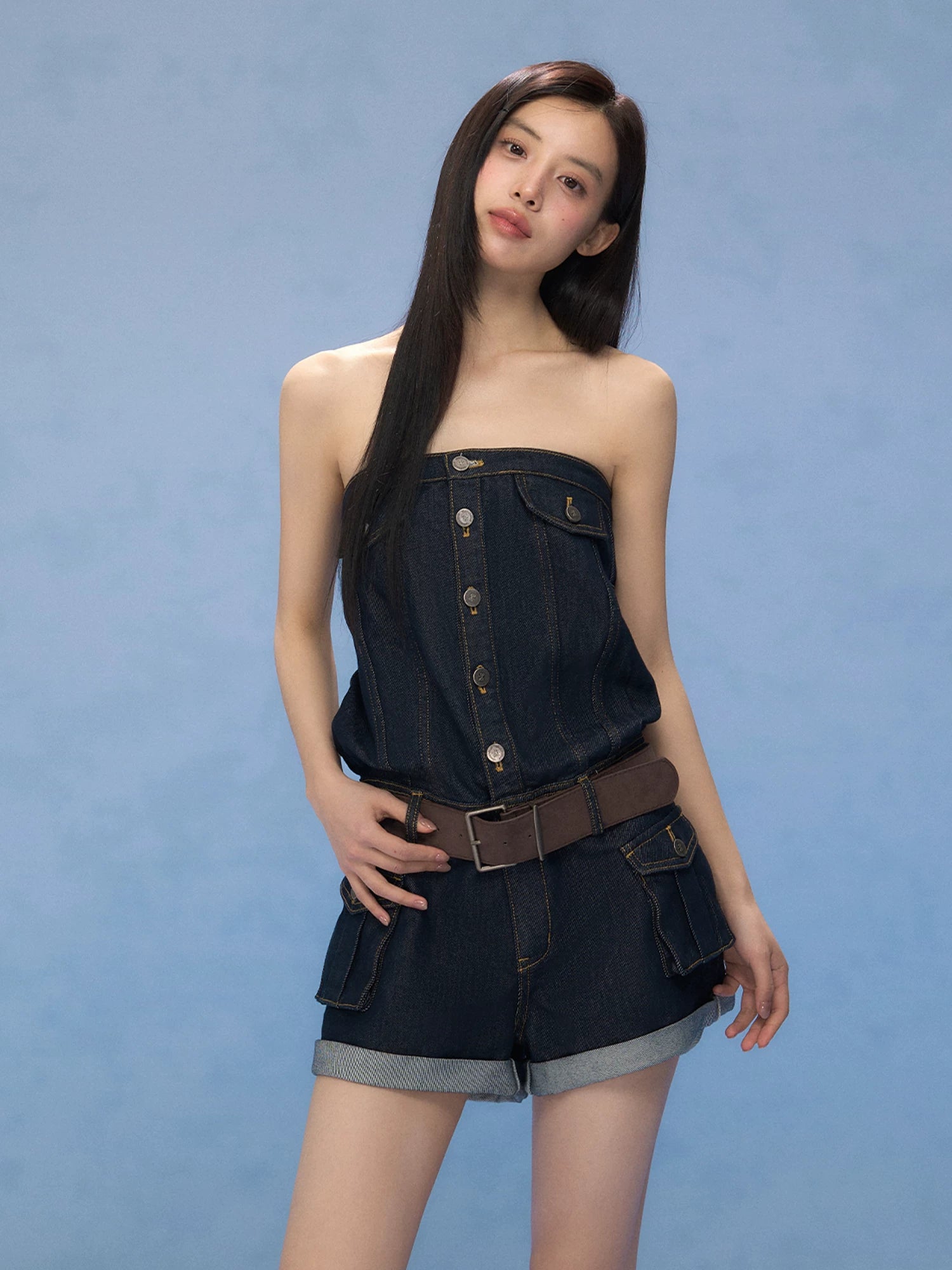 Vintage Denim Strapless Jumpsuit
