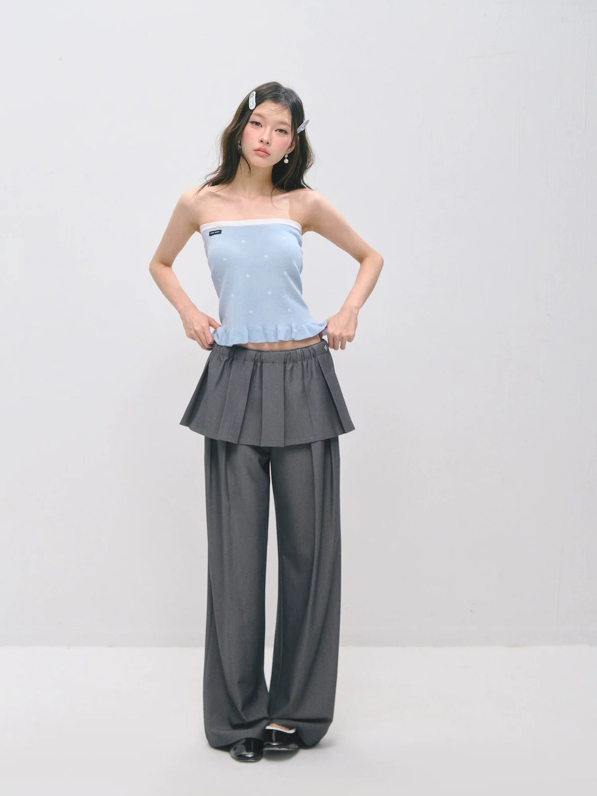 Detachable Pleated Layered Pants Set