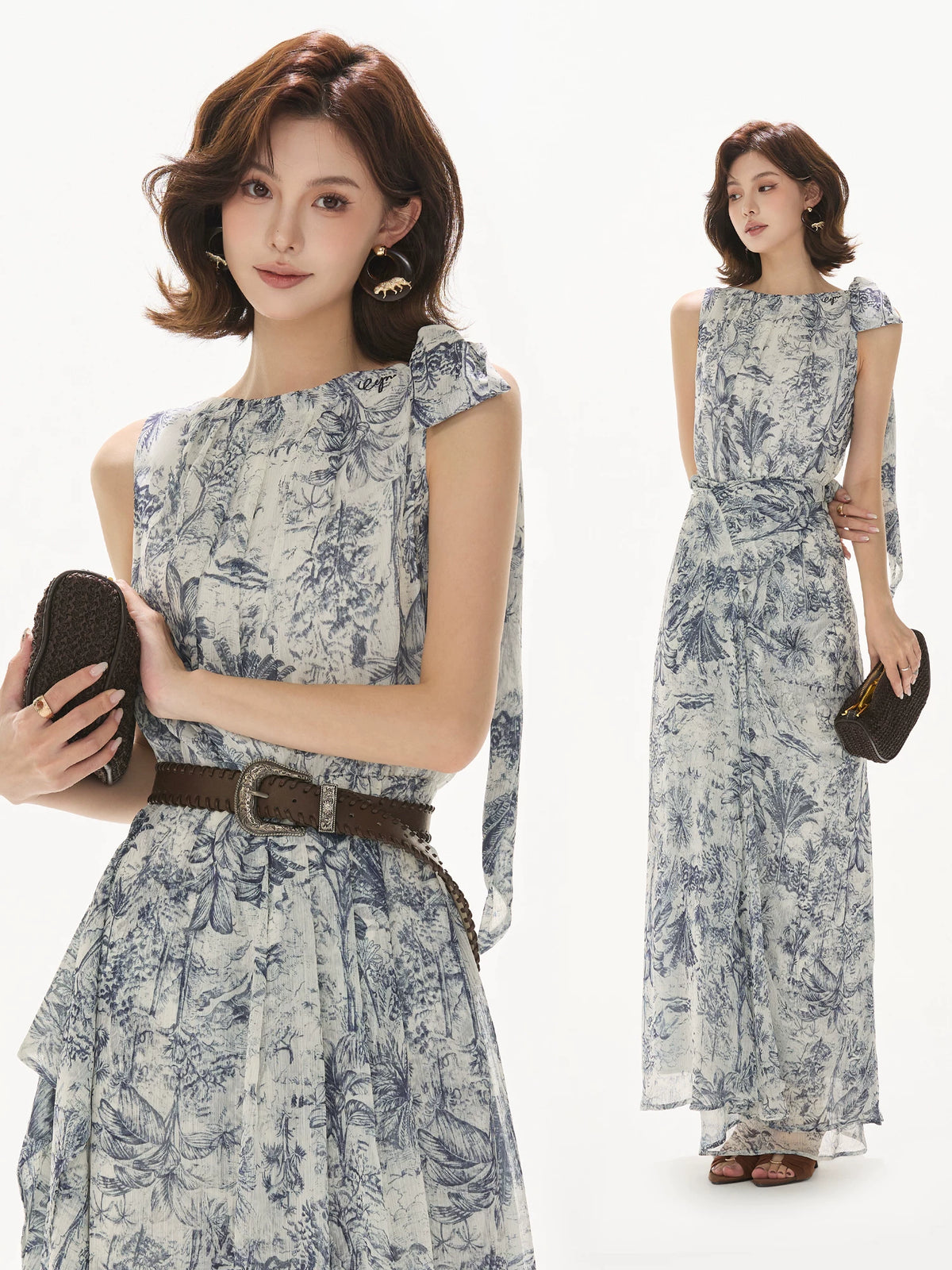 Forest Print Chiffon Dress