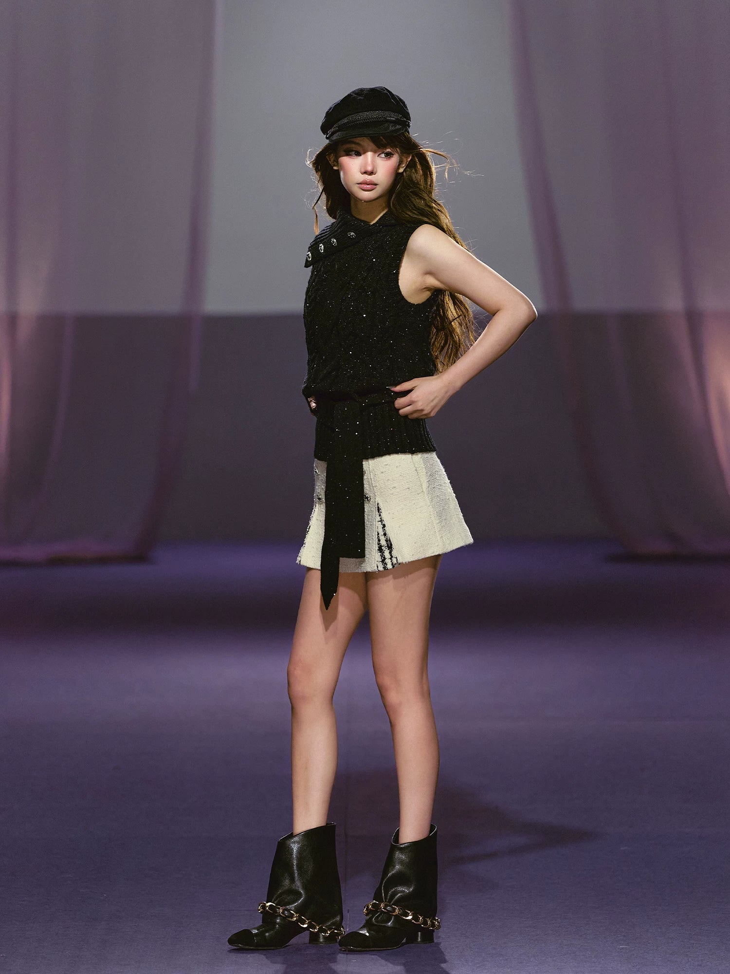 Black Sequin Cable Knit Vest